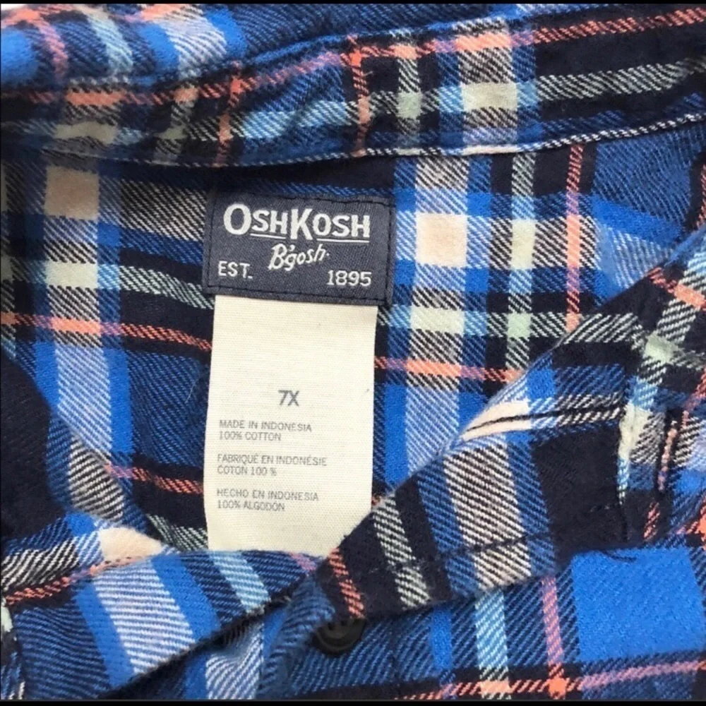 Osh Kosh Flannel Shirt Blue/Navy Sz 7X
